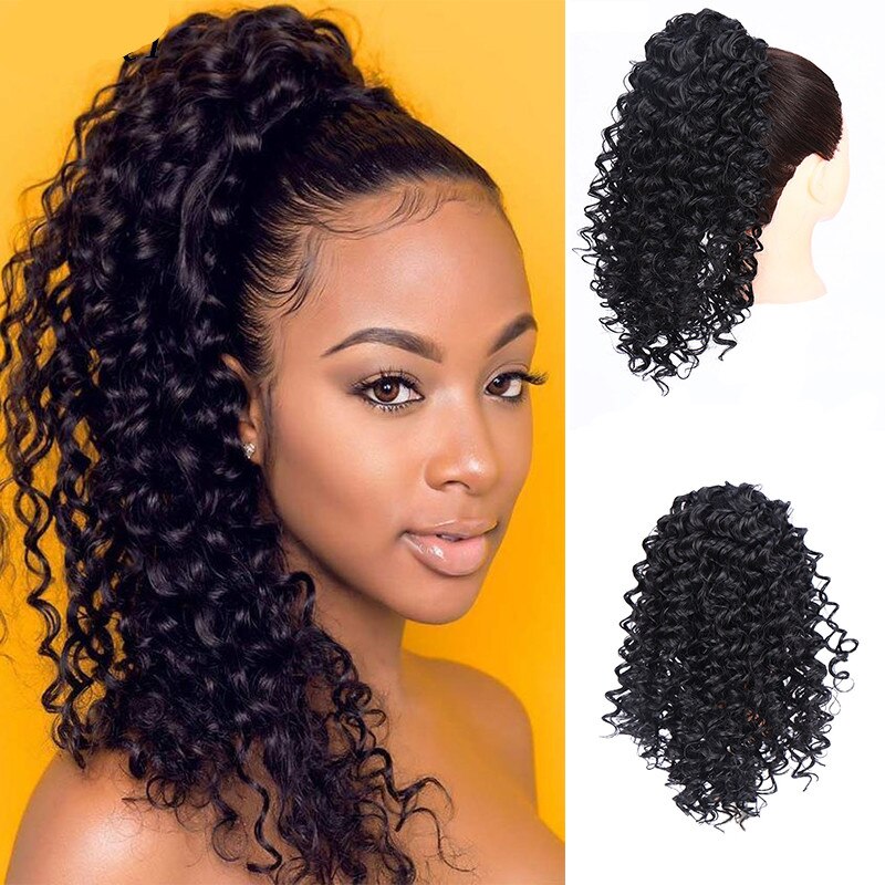 Afro Kinky Curly Wig Ponytail African Small Volume Fluffy Black Chemical Fiber Elastic Net Ponytail