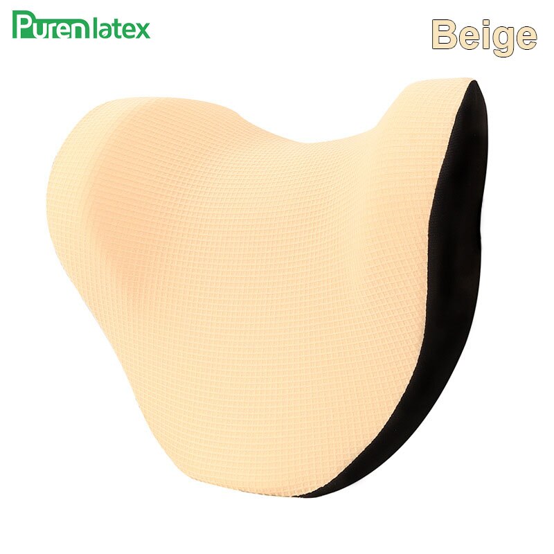PurenLatex Car Headrest Slow Rebound Memory Foam Auto Pillow Ice Silk Soft Protect Neck Spine Support Head Cushion Release Pain: Beige