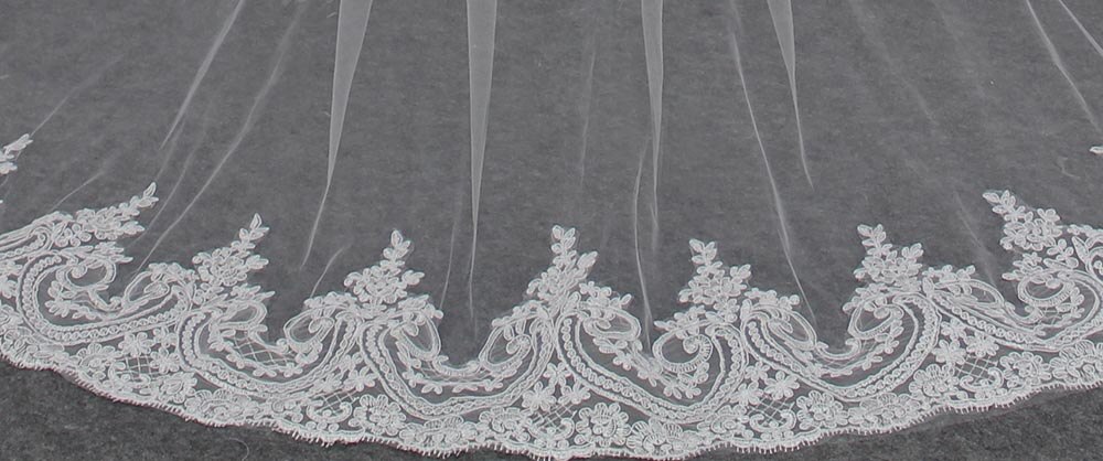 Kathedraal Lange Kant Wedding Veil Met Kam Een Laag 3 Meter Bruidssluier Wit Ivoor Sluier Voile Mariage