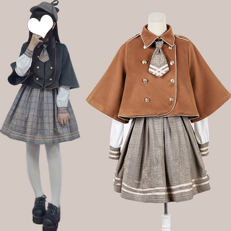 Costume japonais pour filles, Kawaii, tenue à carreaux pour collège, Style britannique, robe Renaissance victorienne, robe de soirée thé VO782