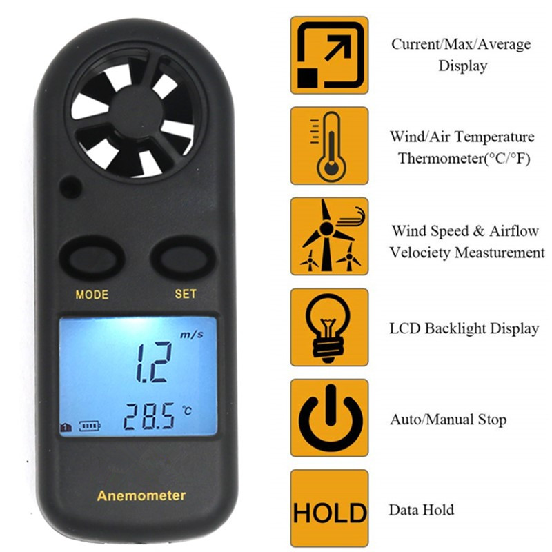 GM816 Anemometer Portable Anemometro Thermometer Wind Speed Gauge Meter Windmeter 30m/s Hand-held Anemometer 40% off