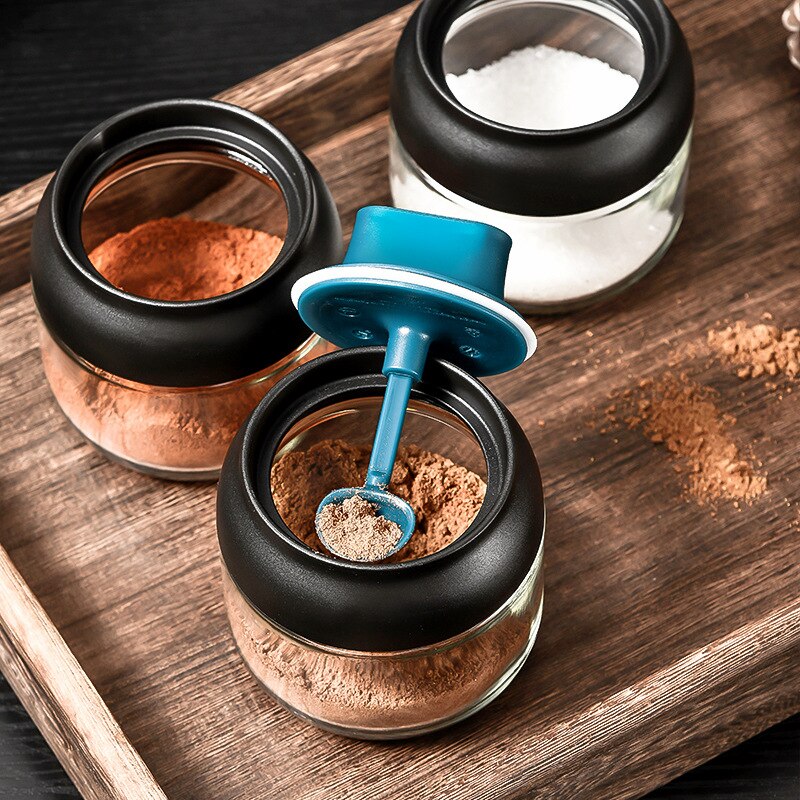 Køkken glas krydderier flasker glas sukker salt honning opbevaring krukke 280ml krydderier opbevaring boks med børste ske låg tilbehør 1pc