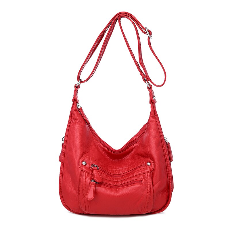 Women Purse Luxury Leather Crossbody Bag Soft Patchwork Shoulder Bags Multi-pockets Messenger Bag Girls Women Handbags: Red