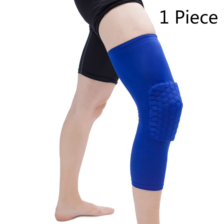 Moeite waard 1 PC Basketbal Kniebeschermers Honingraat Elastische Kneepad Compressie Mouw Foam Brace Patella Protector Volleybal Ondersteuning: S / One Piece Blue