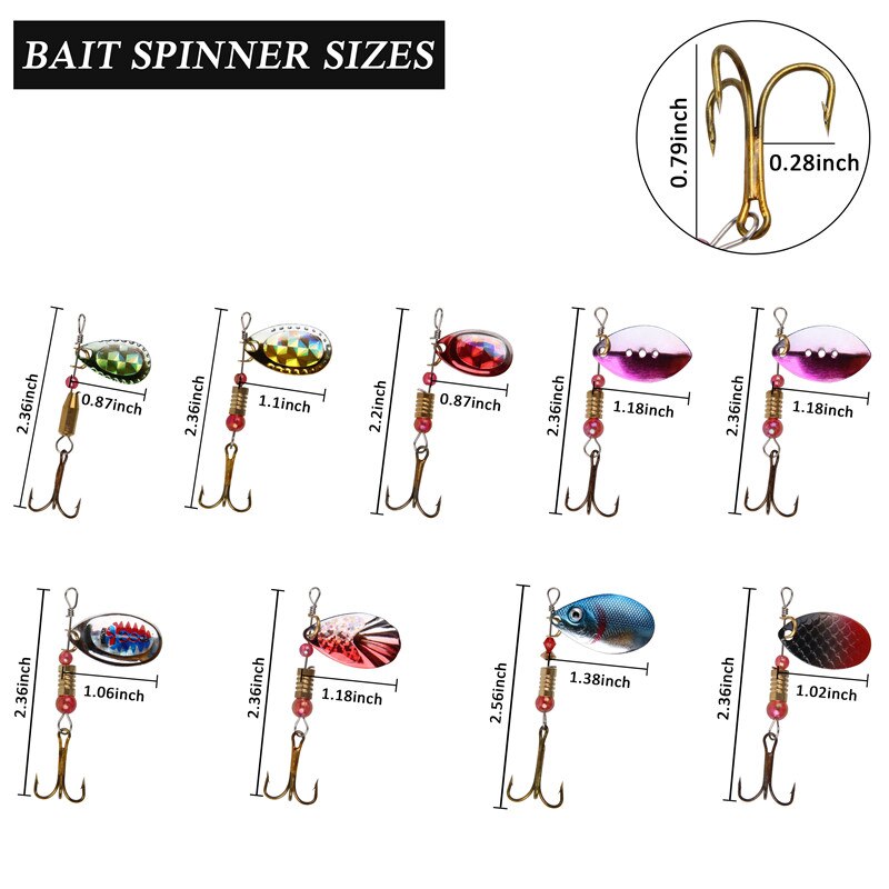 46 Teile/los Löffel angeln Spinner köder 3g-12,5g Rotierenden Metall pailletten Vorrichtungen haken Künstliche Köder für Forelle Bass Angeln locken