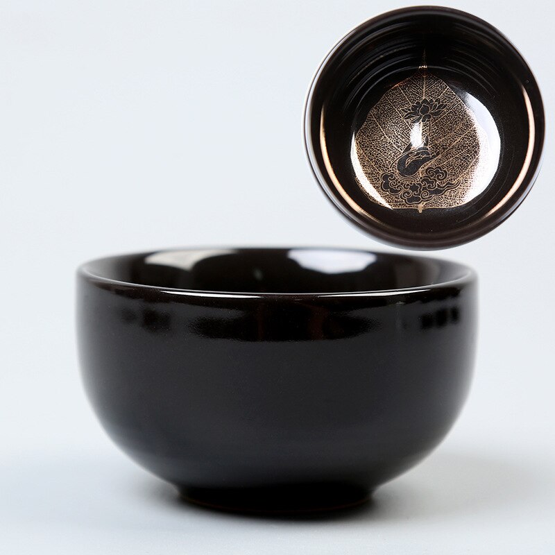 Tasse à thé créative en céramique noir Tianmu tasse à thé papier fleur d'or tasse à haute température avec ménage Kung Fu tasse à thé: A01
