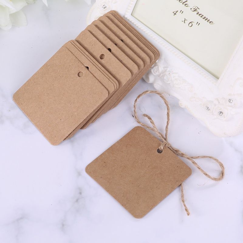 100 Stuks Lege Vierkante Kraft Papier Hang Tags Wedding Label Prijs Kaart Ambachten