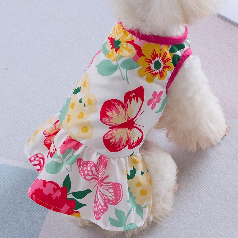 Robe d'été pour animaux de compagnie, imprimé de fleurs, Costume de voyage pour chien et chat, vêtements pour animaux de compagnie: Rose red / L 5.5-8kg Pet