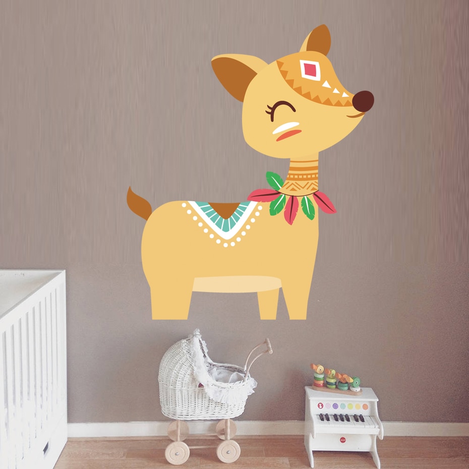 Chasse Tribal bois raton laveur chat mur décalcomanie chambre décor lapin ours autocollants pour pépinière enfants chambre maison murale