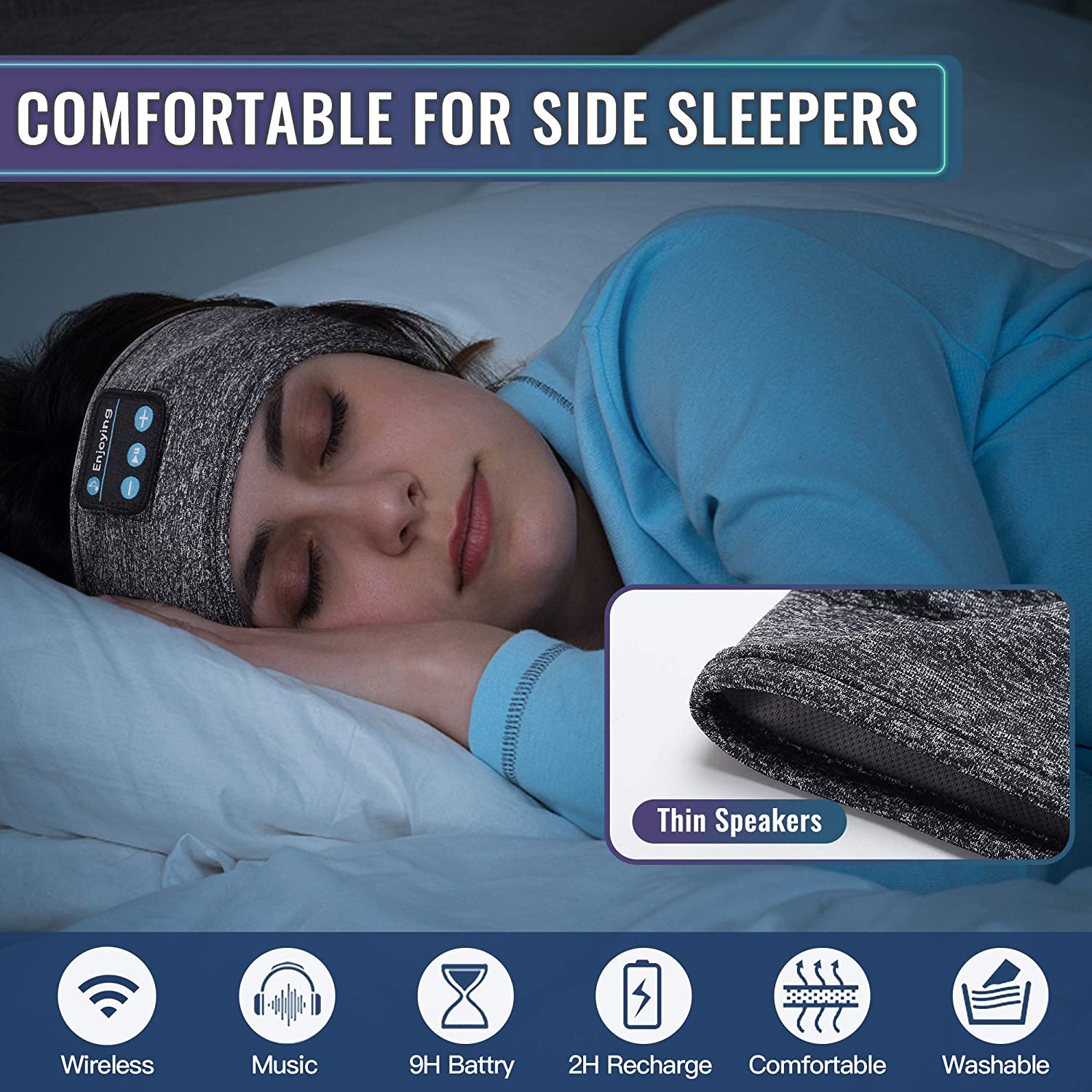 Auriculares finos con Bluetooth para dormir, diadema deportiva inalámbrica con altavoces para entrenamiento, trote, Yoga, insomnio, viajes, Verano