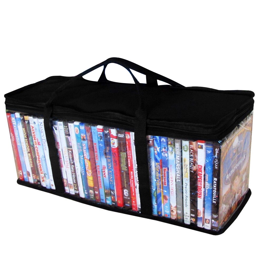 Lynlås dvd støvtæt klar opbevaringspose bærbar bærer oxford klud beskyttende video arrangør cd holder med håndtag stort