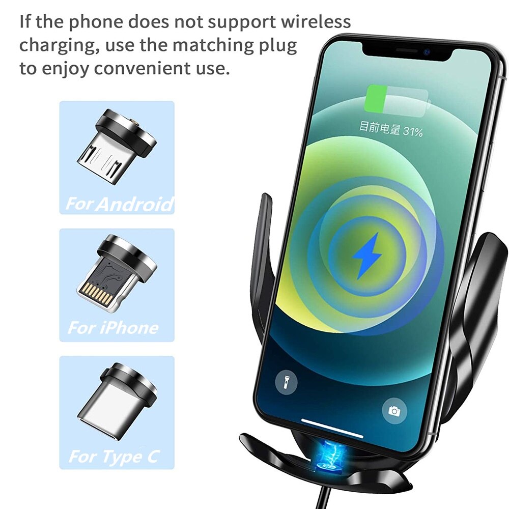 Automatic 15W Qi Car Wireless Charger for iPhone 12 11 XS XR X 8 Samsung S21 S20 Magnetic USB Infrared Sensor Phone Holder Mount