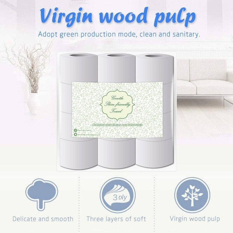 12 Rotoli di carta igienica-Ispessito 4 Strati di Carta Igienica per Rotolo di Carta Da Cucina per Uso Domestico e Commerciale Può Essere Utilizzato per 1-2 mesi