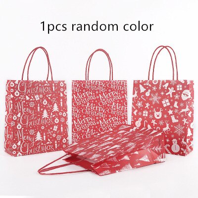 Merry Christmas Bags Kraft Paper Handbag Bag Xmas Tree Snowflake Christmas Candy Box Year Kids Favors Packaging Bag: B