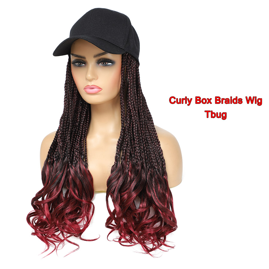 TOMO-gorra de béisbol con extensiones de pelo de ganchillo para mujer, sombrero ajustable con peluca sintética, trenzas de caja rizadas adjuntas: 4/30HL / 20 pulgadas