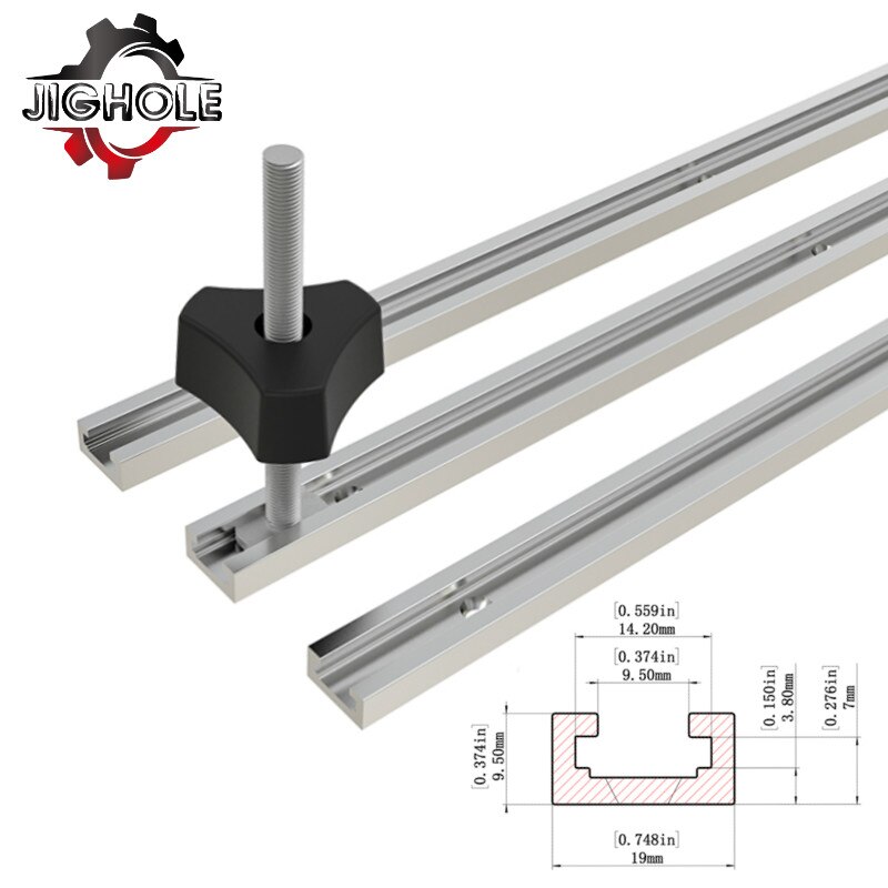 Type 19 T Track Aluminium Woodworking T-slot Slide Track Miter Aluminium Alloy T-Track for Woodworking Saw/Router Table