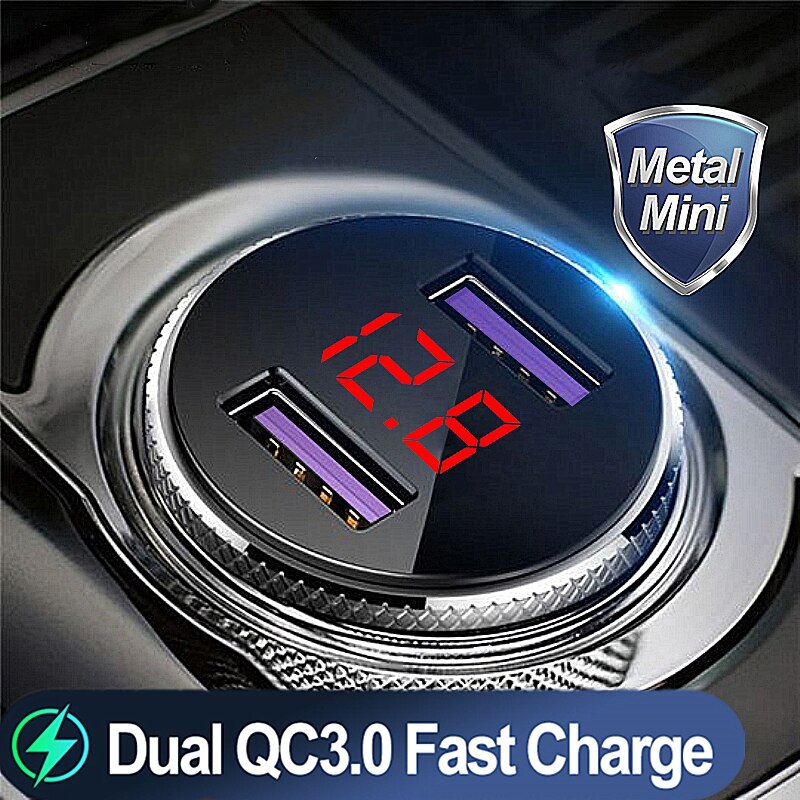 36W Quick Charge 3.0 Dual Qc 3.0 Metalen Auto Telefoon Oplader Led Digitale Display Voor Iphone Xiaomi Samsung Huawei usb Snel Opladen