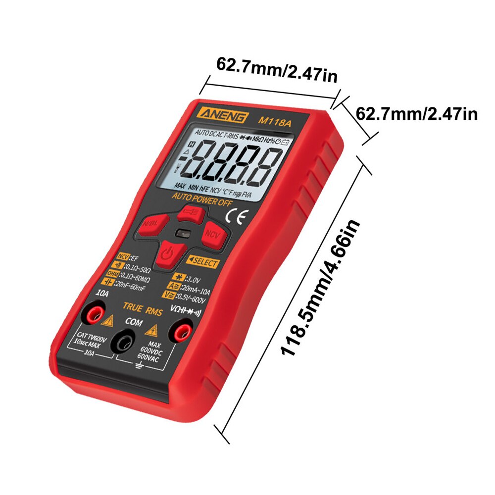 Digital Multimeter Multi Meter 6000 Counts Auto Ranging AC/DC Voltage Meter Flash Light Back Light Large Screen