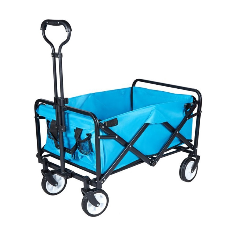 Outdoor Camping Portable folding trolley 5 inch wheel utility truck shopping cart trolley garden trolley four-wheel tool cart: Blue