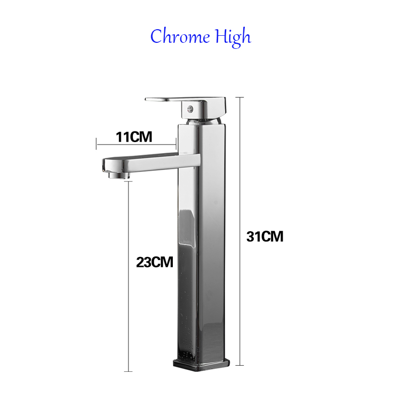 Korte Hoge Stijl Mat Zwart Goud Badrandcombinaties Enkele Handgreep Wastafel Kraan Water Kolom Sink Cold Badkamer Kraan Wastafel tap: Chrome High