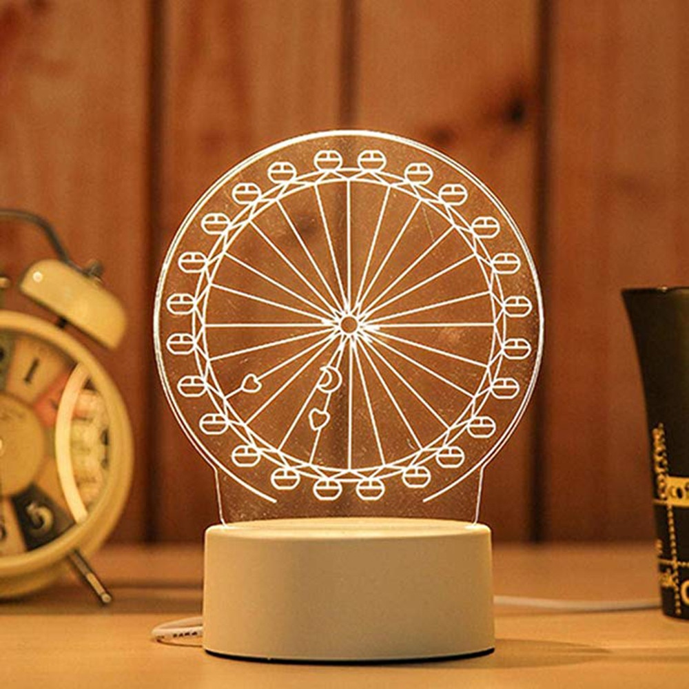 3D USB Acrylic Night Lights Desktop Baubles LED Light Lamps Table Desk Globe Bedroom Office Decor Warm White Lamp Ornament: D