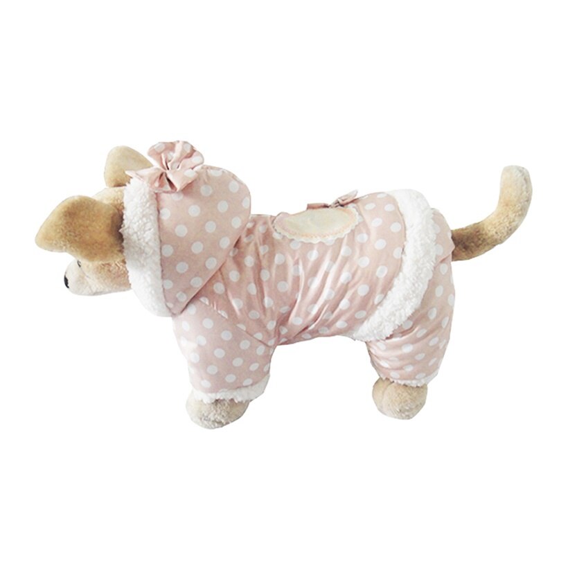 Lille hundesnøredragt polka dot mønster fleece vinterfrakke til piger hunde jumpsuit hætteklædte vandtæt udendørs bomulds polstret hund frakke