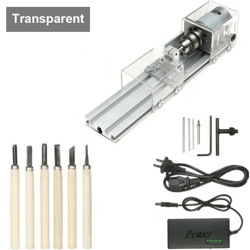 US/EU Mini Mechanical Lathe 100W Lathe Grinding Set Polishing Drill Tool Wood Lathe Machine Speed Adjustable DIY Woodworking: Transparent