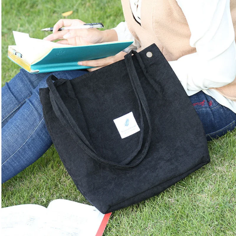 Bolsos de mano de pana de gran capacidad para mujer, bolsos simples a rayas para uso diario en viajes, bolsos de mano esponjosos, para mujeres y niñas