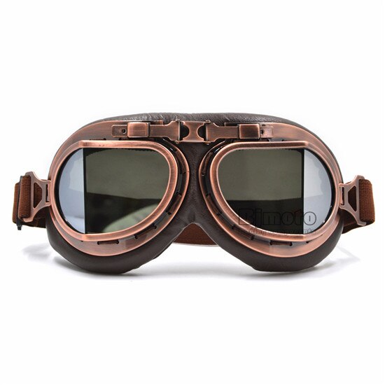 Motocross hjälm glasögon glasögon klar lins vintage för koppar skoter pilot biker läder för cafe racer dirt bike motorcykel: Silverlins