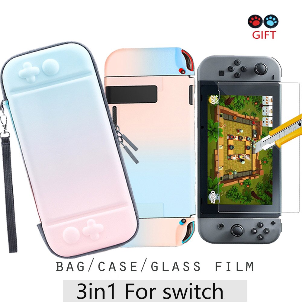 2020 novo saco de armazenamento protetor viagem dura para nintend switch para nintendo switch console caso acessórios do jogo 10 cores: 3in1- blue pink