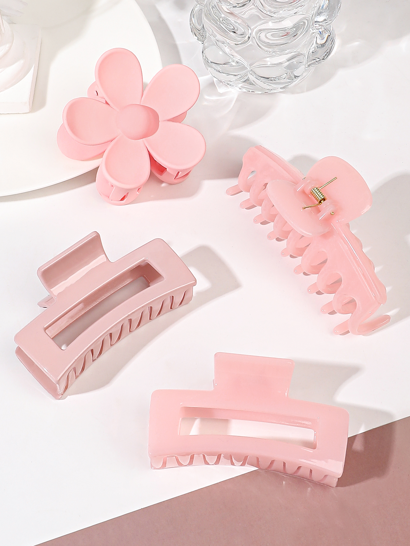 4 pçs cores rosa grampos de garra de cabelo acessórios com multi-estilos, clipes de garra de flor para cabelo grosso, grampos de cabelo para mulher antiderrapante