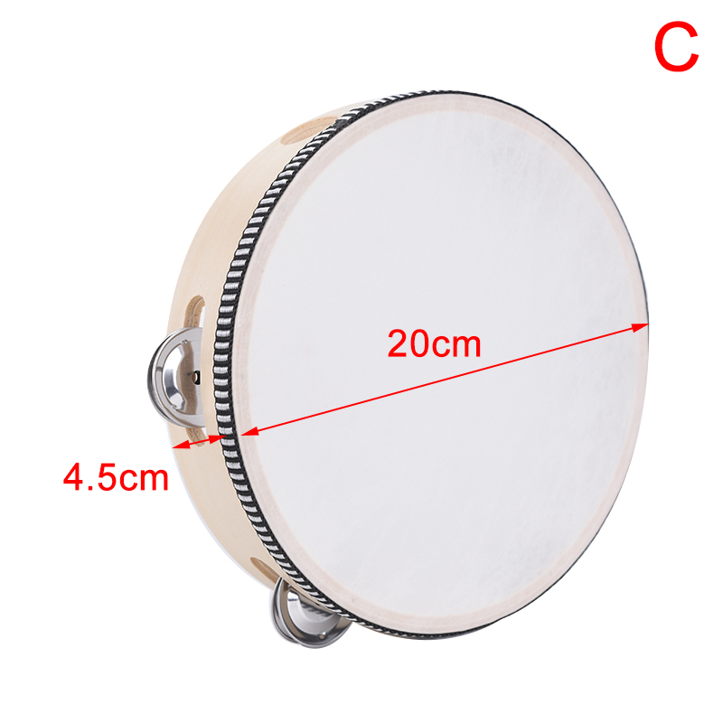Pandereta de mano de 15/18/20CM, campana de tambor, cascabeles de Metal de abedul, instrumento educativo Musical de percusión para juegos de KTV para niños: Plata