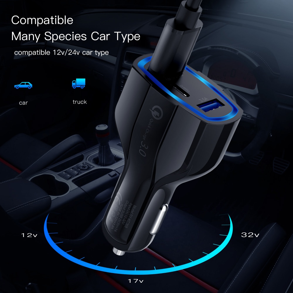 Quick Charge 3.0 USB Car Charger For iphone X Samsung S9 Huawei P30 Xiaomi Mi9 QC3.0 3.5A Fast Car Charging Phone Charger Cord