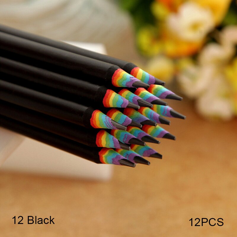 12 Pcs Rainbow Pencil Set for Drawing Sketch Painting Student School Art: Black