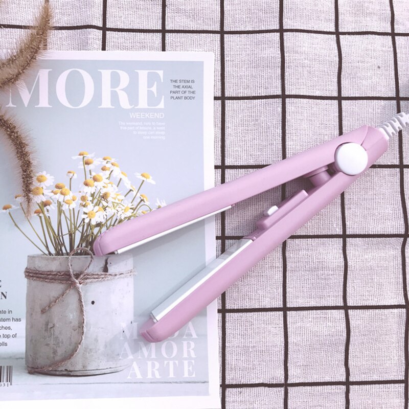 MIni plancha de pelo para niña, planchas alisadoras, rizador de pelo, plancha plana portátil para mujer, Onda de cabello 220V, enchufe de la UE: Flat-purple