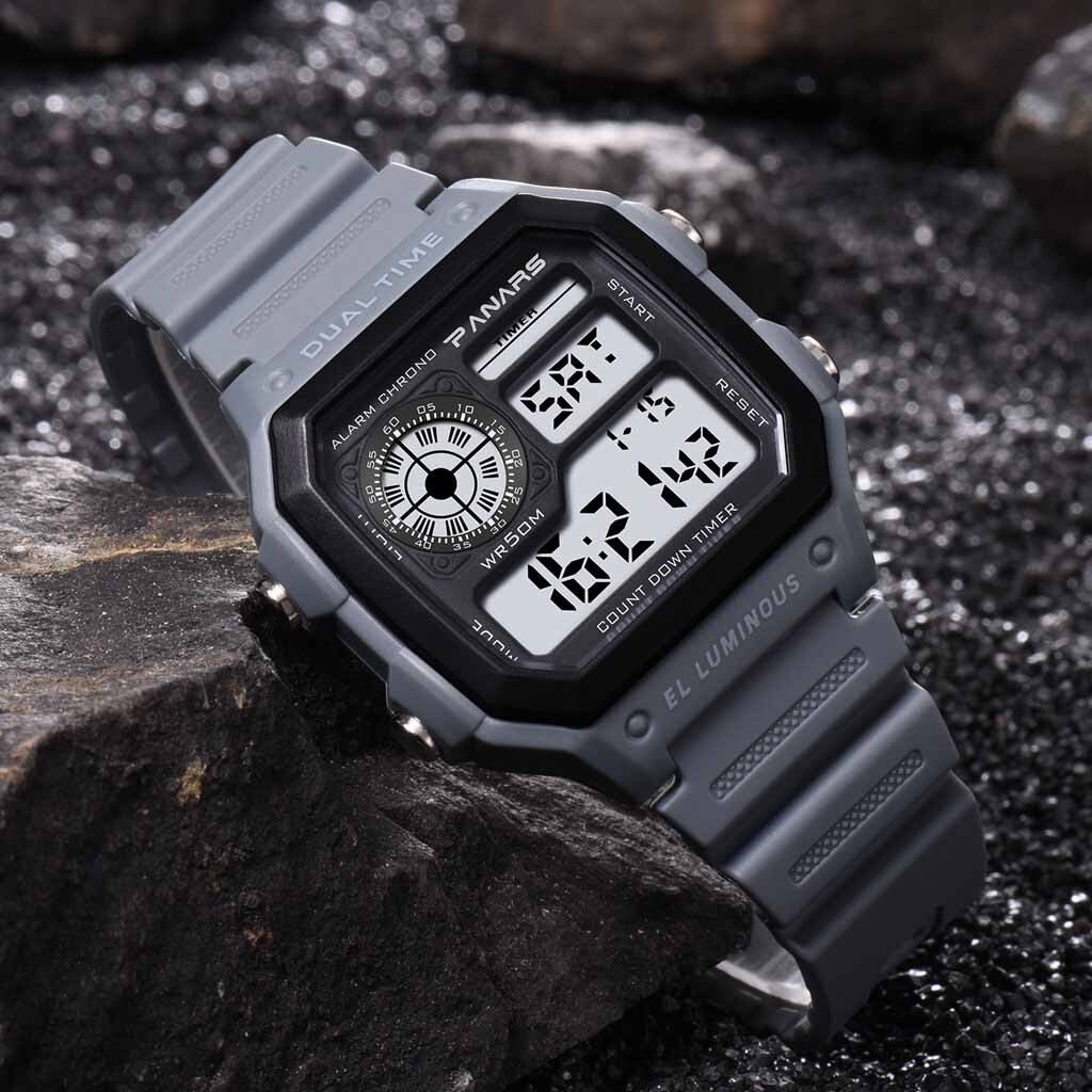 Waterproof Dual Time Personality Men's Multi Function LED Electronic Watch