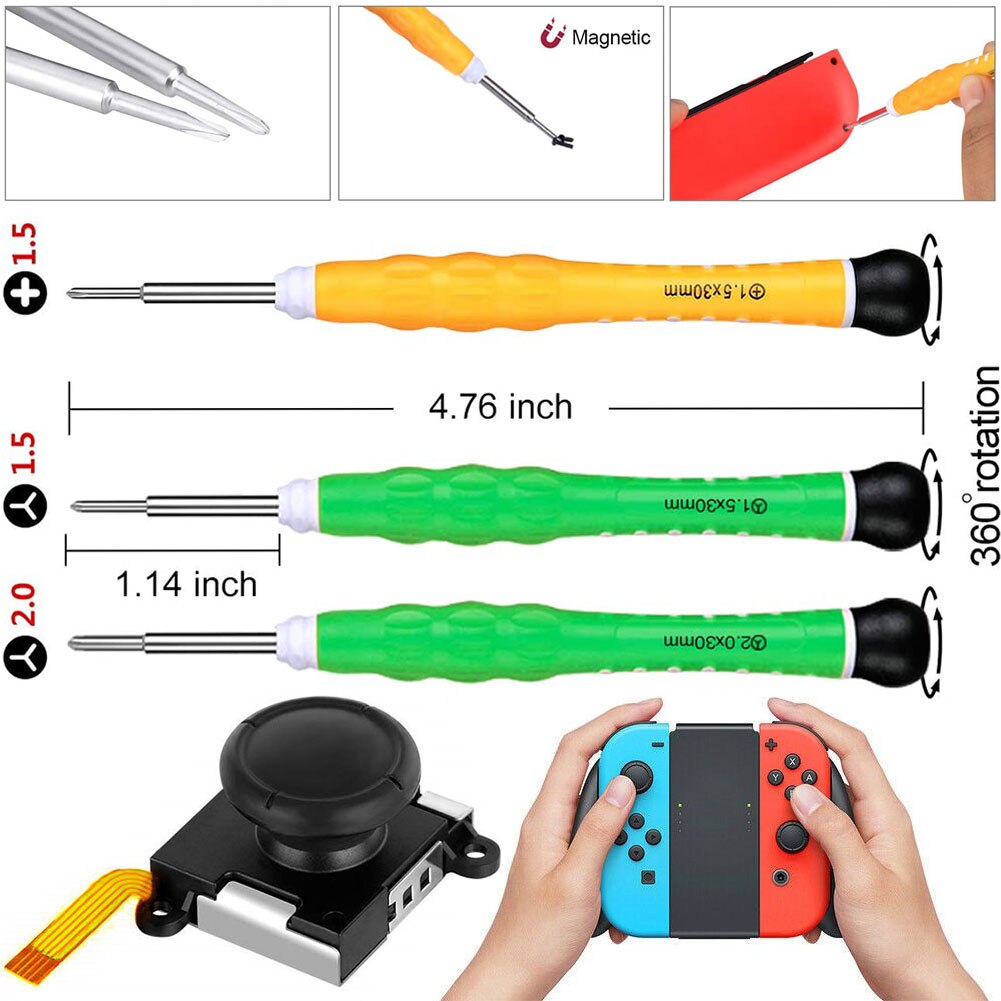 24 stk/sett 3d analoge tommelpinner hjem lirke verktøy joystick erstatning venstre høyre tri-ving reparasjon kryssskrutrekker for bryter