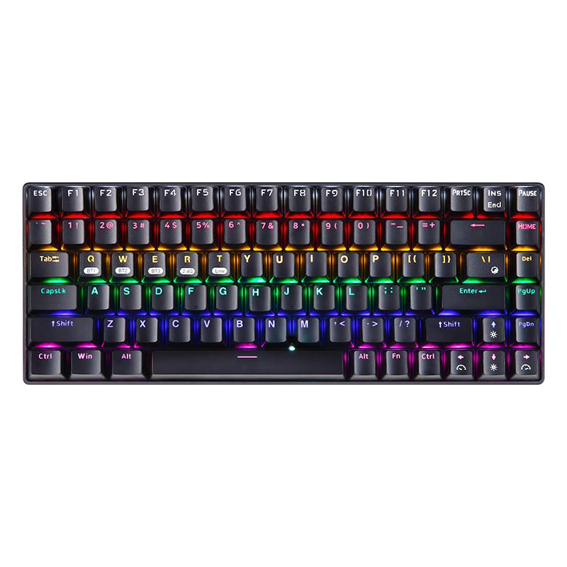84 nøgler gaming mekanisk tastatur swap trådløst bluetooth rgb baggrundsbelyst tastatur til pc/mac trådløst mekanisk tastatur: Regnbue lys