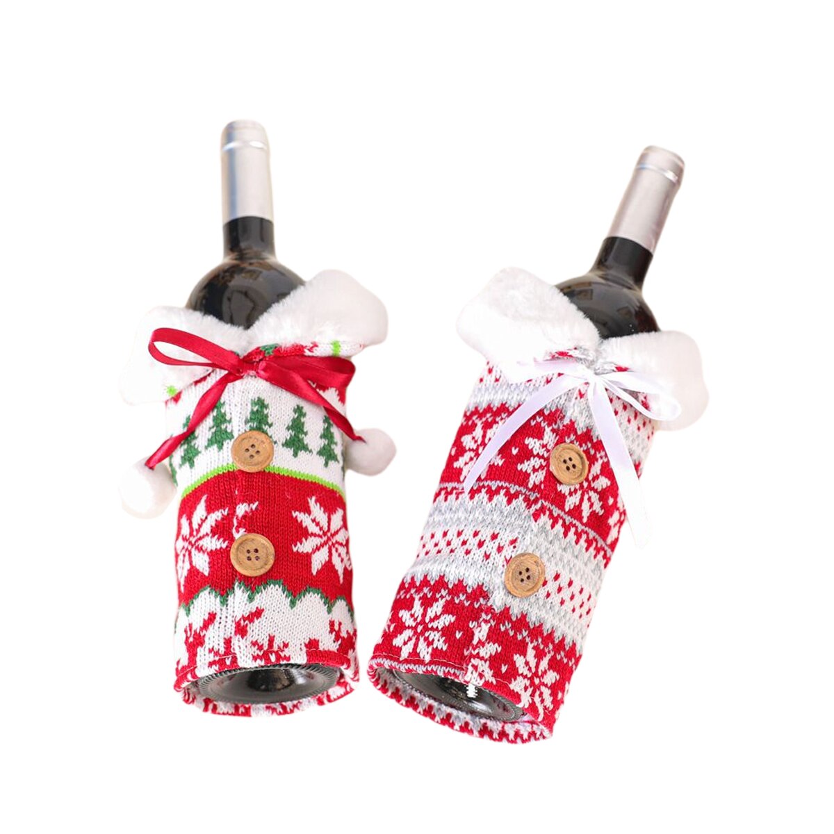 Nordic Gebreide Sneeuwvlok Wijnfles Cover Kerst Decoratie Bont Bal Wijnfles Cover