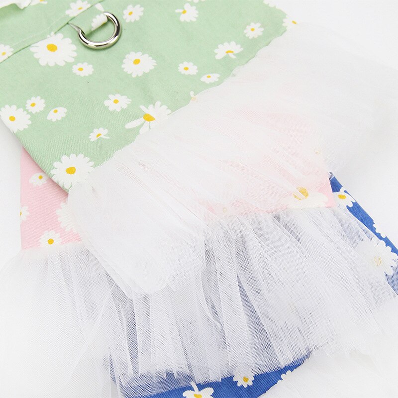 Denim Floral Print Dog Dress Gauze Dog Skirt Teddy Cute Princess Dress For Small Dogs Pet Puppy Costume Dog Clothes