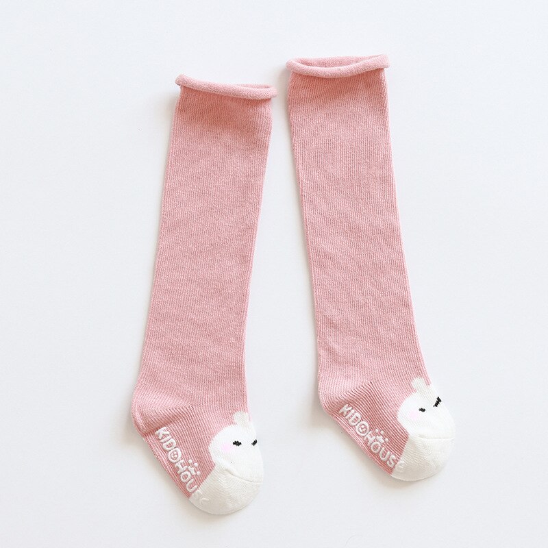 1Pair Cartoon Baby Socks Autumn Winter Baby Over Knee Cotton Socks Non-slip Floor Socks Loose Mouth Curling Toddler Socks: Pink / M(1-3Y)