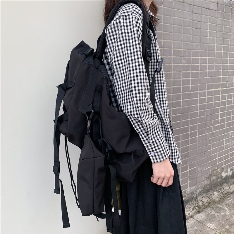 Techwear alternativ svart ryggsäck unisex harajuku pocket buckles tour bag