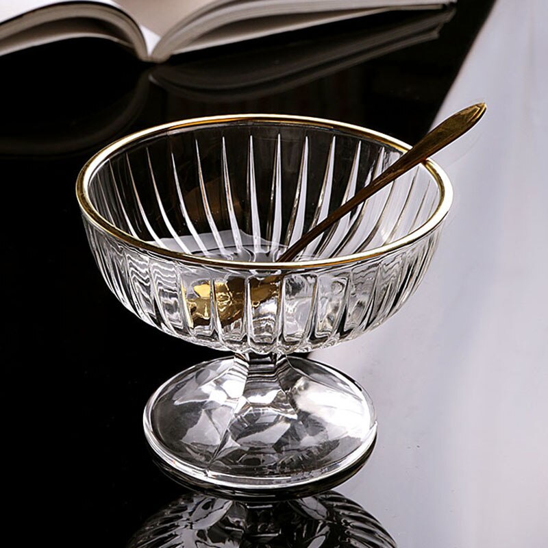 Gobelet en verre pour Cocktail, Restaurant, verre à vin, glace, yaourt, Pudding, Dessert, bol, tasse à gâteau, récipient à collation: golden edge