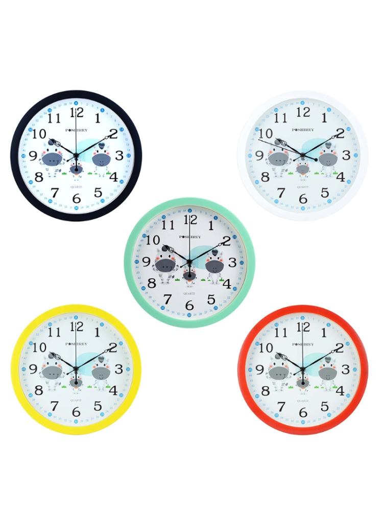 Mute Wall Clock Simple Style Cartoon Milk Cow Pattern Clock Nursery Home Living Room Children's Room Bedroom Decoration