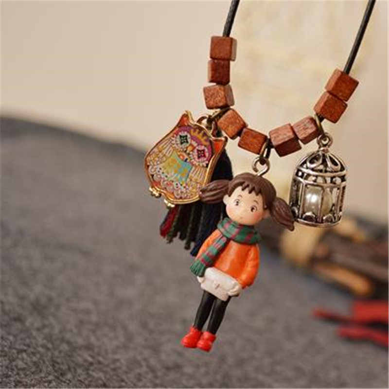 8SEASONS Wood Handmade Square Beads Necklace Girl Owl Birdcage Vintage Long Sweater Necklace Jewelry 100*2.2cm, 1 Piece