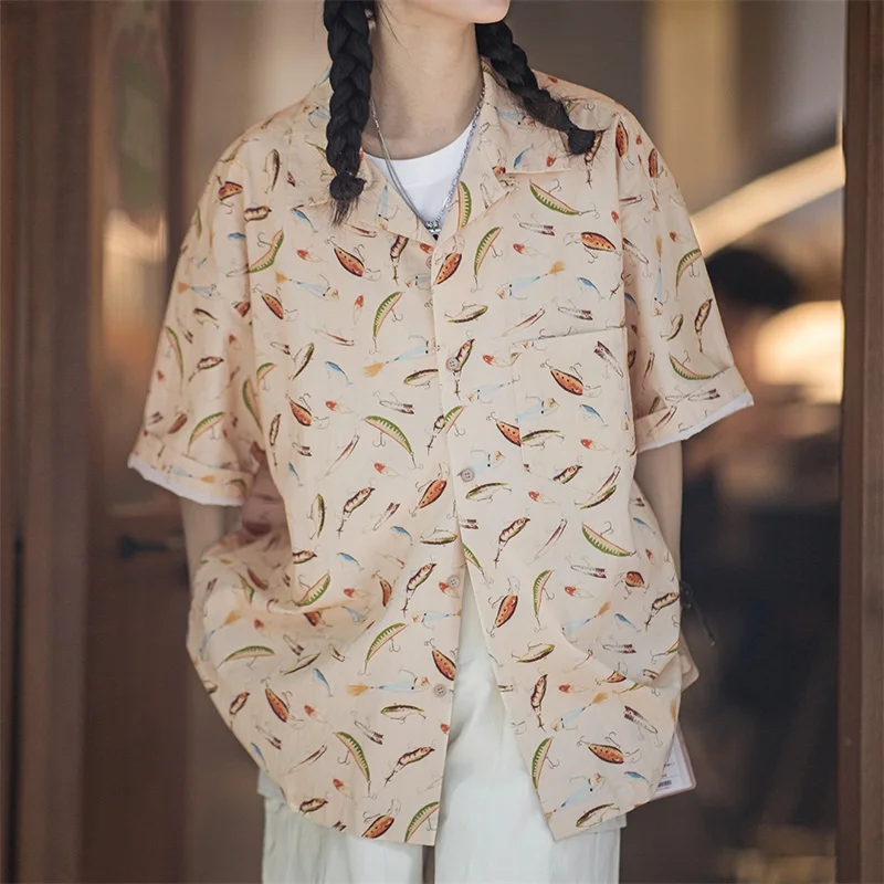 Camisas de manga corta pintadas Maden para hombres y mujeres, camisa de media manga con estampado Hawaiano de algodón, Tops casuales sueltos de verano, Unisex