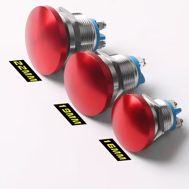 16mm/19mm/22mm,Panel Metal Switch With Screw,No Welding Big Head Momentary Not Fixed Push Button Auto Reset,200V 2A 1NO: S / black