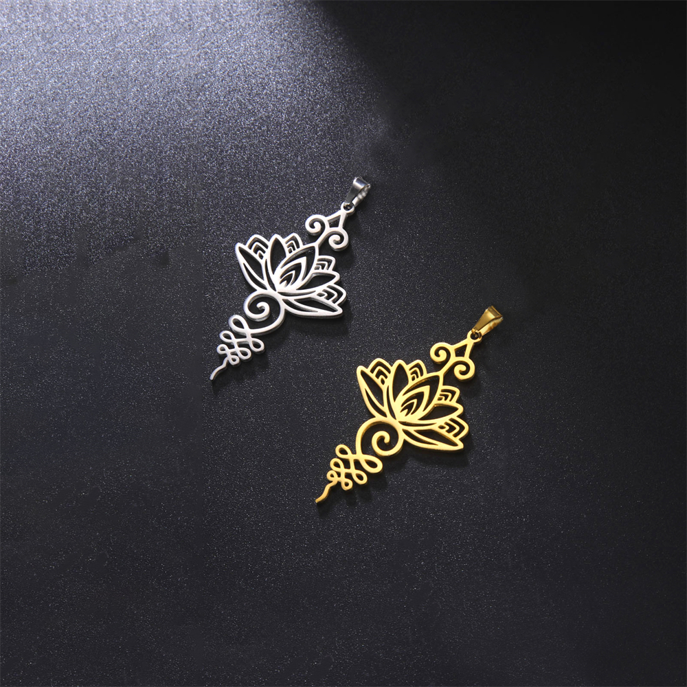 Breloques en forme de fleur de Lotus, en acier inoxydable, amulette religieuse, pendentifs, accessoire pour collier, boucles d'oreilles, bijoux, bricolage,