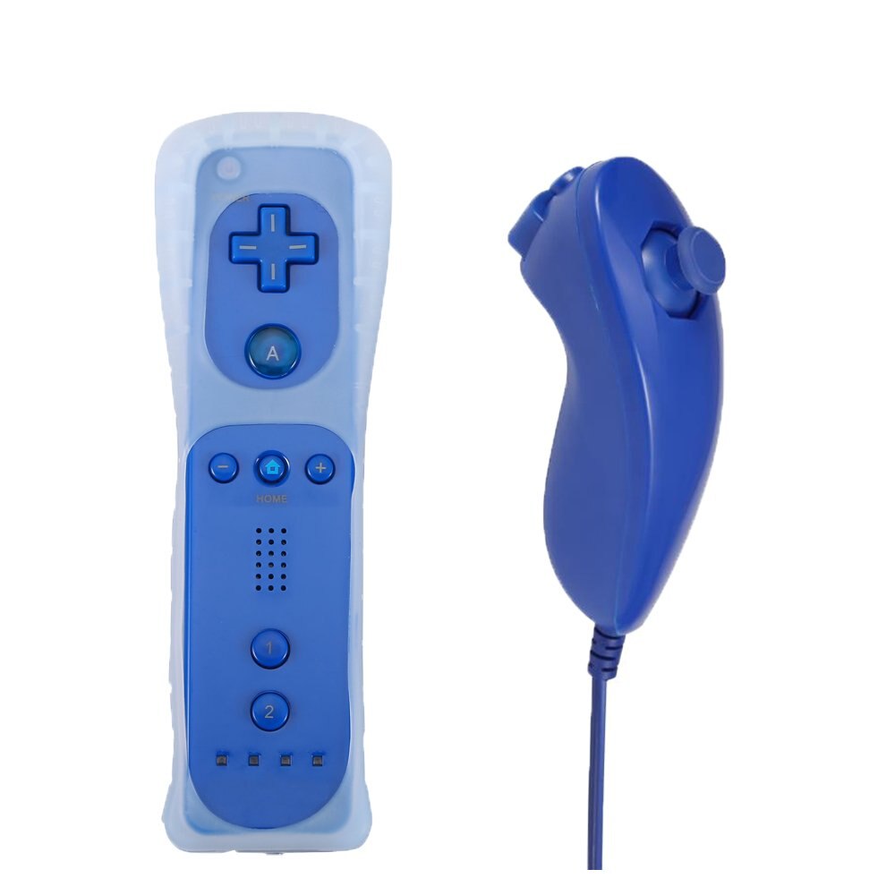 2-in-1 Wireless Remote Controller+Nunchuk Control for Nintend Wii Built-in Motion Plus WiiU gamepad joystick+Silicone Case: blue