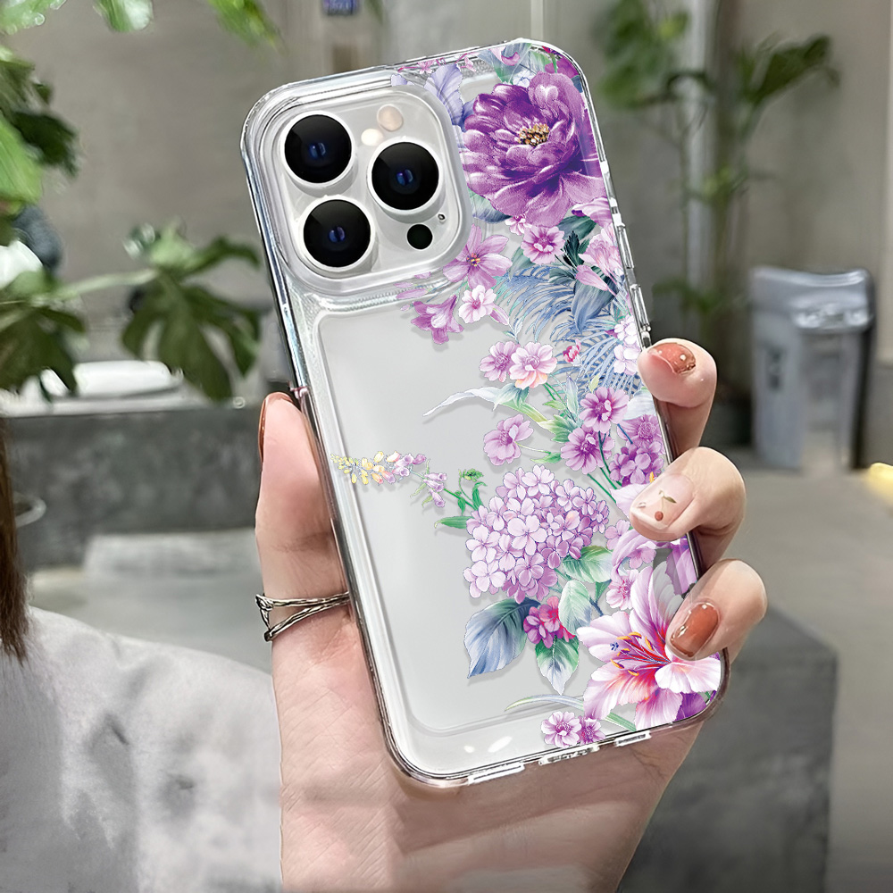 Paarse Flowes Telefoon Case Telefoon Beschermhoes Telefoon Gevallen Voor iPhone 16 15 14 13 12 11 Pro Max 16E Gevallen Cover